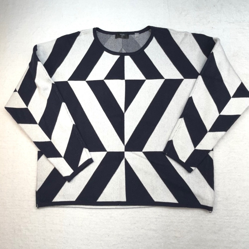 Tahari XL‎ Top Women's Sweater Geometric Print Knit heavy Long Sleeve deep navy